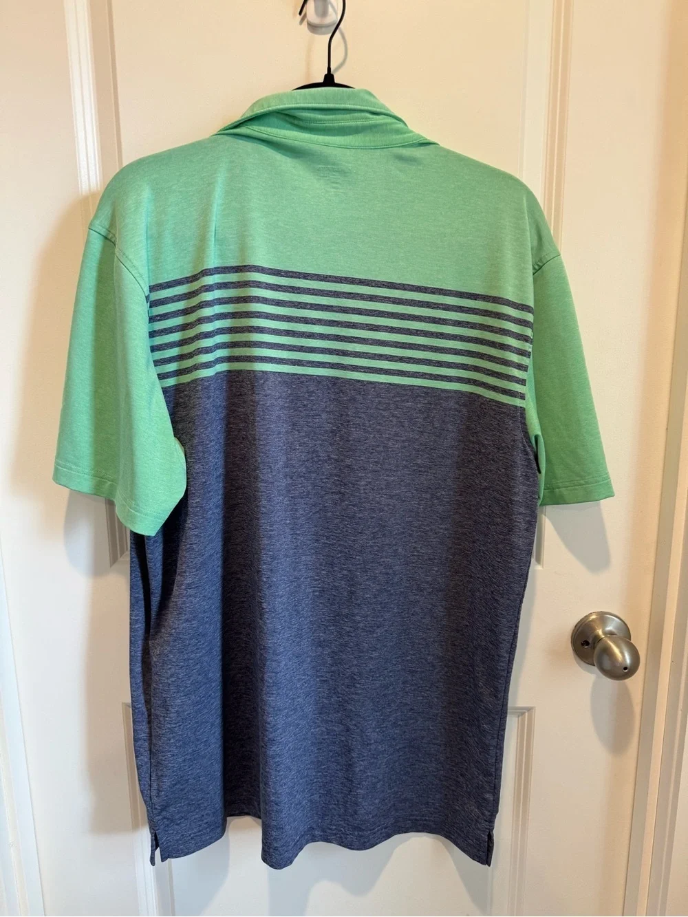 Masters Tech Golf Polo Shirt Men Medium Green Blue Striped Size Medium